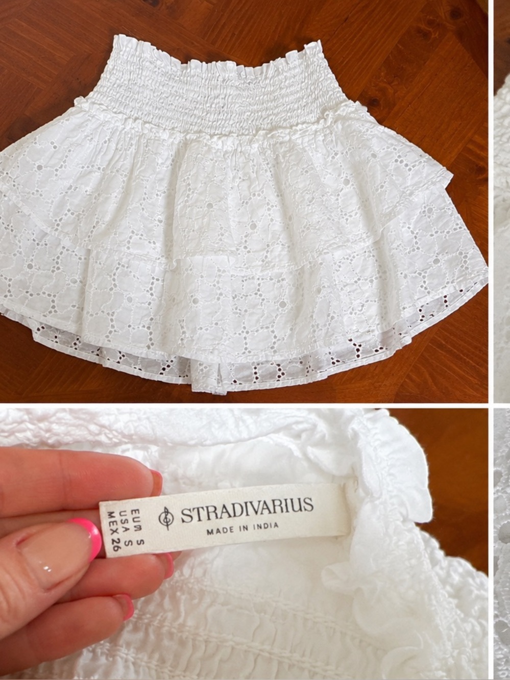 Stradivarius White Eyelet Tiered Skirt